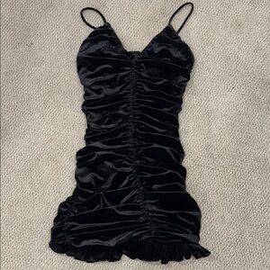 Zara Black Ruched Velvet Mini Dress